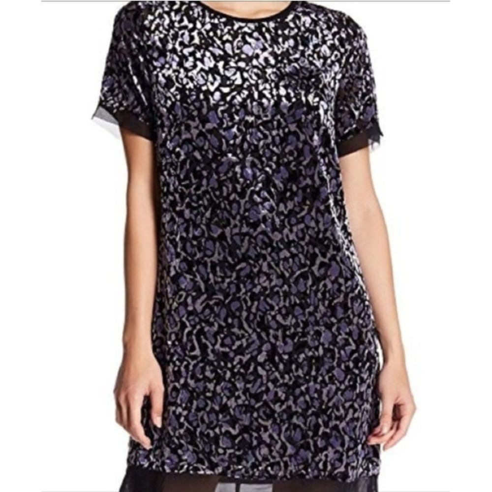Superfoxx Women Dress S Black Blue Burnout Velvet Leopard Shift Mob Wife NWT